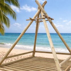 Wooden Beach Cabana with Bed