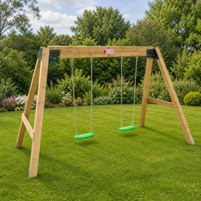 Heavy-Duty Wooden Swing Set with 2 Seats