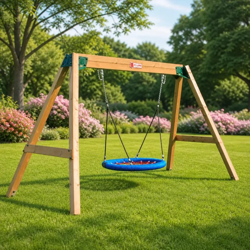 Heavy-Duty Wooden Swing Set with 100cm Nest Swing