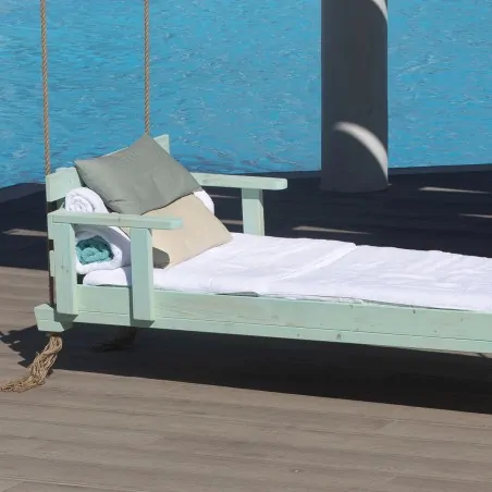 Hanging Lounger in Solid Pine Wood with Cushion – Turquoise