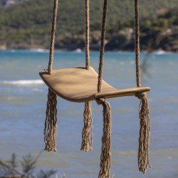 Καμπυλωτή Ξύλινη Κούνια Μπεζ με Κρόσσια
