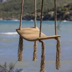 Καμπυλωτή Ξύλινη Κούνια Μπεζ με Κρόσσια