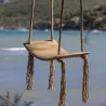 Curved Wooden Swing Beige with Fringes 52 cm