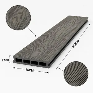 WPC Δάπεδο Διπλής Όψης 2,5 x 15 x 360εκ. - Γκρι Ανοιχτό