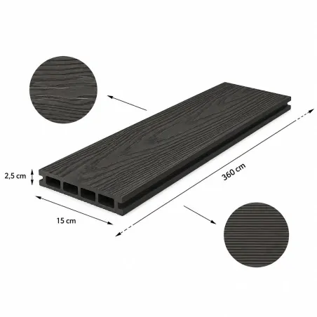 WPC Δάπεδο Διπλής Όψης 2,5 x 15 x 360εκ.- Γκρι Σκούρο
