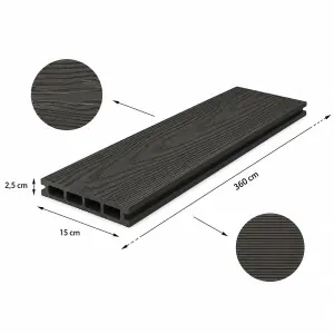 WPC Δάπεδο Διπλής Όψης 2,5 x 15 x 360εκ.- Γκρι Σκούρο