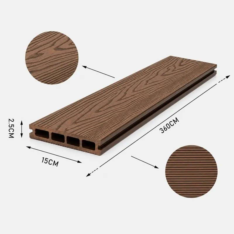 3D WPC Decking Board 2,5 x 15 x 360cm - Brown