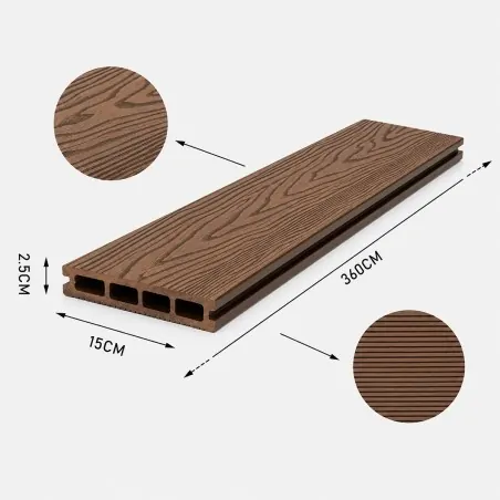 3D WPC Decking Board 2,5 x 15 x 360cm - Brown