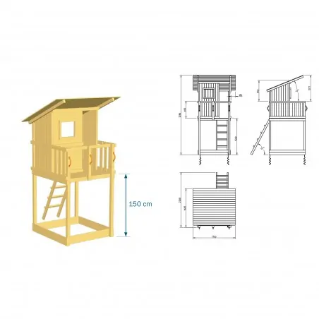 Playground tower - Beach Hut - slide height 120cm